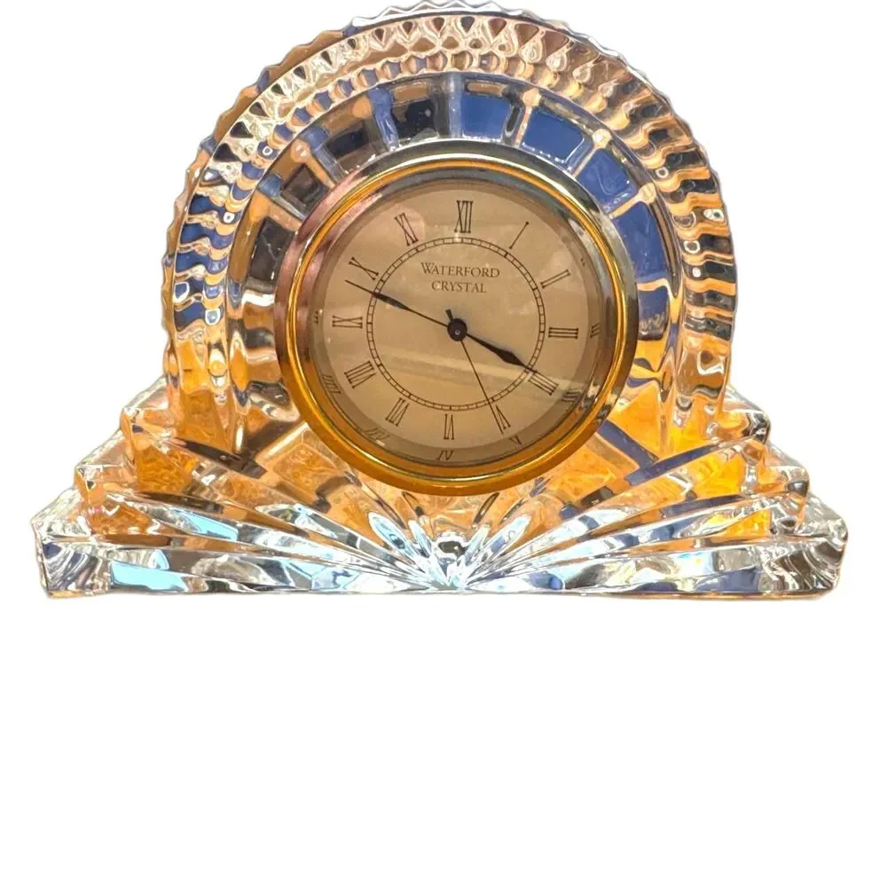 Waterford-Crystal Mantel Clock (battery) Cut Crystal Gold and Silver